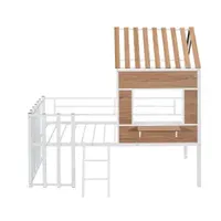 Metal Twin size Loft Bed with Roof,Window,Guardrail,Ladder White Easy to assemble Durable and sturdy for bedroom furniture