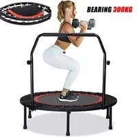 Trampoes 40 48 Foldable Fiess with Adjustable Handrail Mini Trampoe Kids Adults Bearing 300KG Home Gym Jumping Cardio