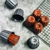 4/6pcs Carbon Steel Canele Baking Molds Cannele Muffin Cup Non-Stick Cannele Mould Gray-Black French Pastry Custard Cookie Mold 240729