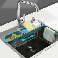 Storage Holders Racks Telescopic Sink Rack Soap Sponge Holder Kitchen Sinks Organizer Adjustable Sinks Drainer Rack Storage Basket Kitchen Accessories 230414