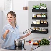 4 Pack Moveable Fridge Magnetic Spice Racks,Metal Black