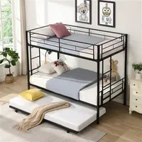 Double layered bed frame rollers, metal bunk bed, equipped with sturdy guardrails and 2 side ladders, suitable children/adults, can be divided into two beds, no