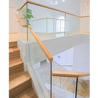 Framed Aluminum U Profile Tempered Glass Railing With Wood Top Handrail for Balcony Stairs