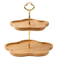 Wholesale Bamboo Dessert Cupcake Display Plate for Wedding Birthday Party Serving Tray Pastry Cake Stand 2 Tier