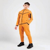 Custom Brand Logo Orange Boys Tech Fleece Tracksuit 69% Cotton 31% Polyester Full Zip Hoodie Joggers Sweatpants Printed