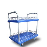 Industrial 2 Layer 400kg Hot Selling Plastic Trolley Platform With Guardrail / Silent Wheel