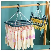 Hangers Racks Drying Rack Windproof Childrens Multi Clip Sock Hang Folding Clothes Hanger 32 Clips Storage Plastic Socks 230721 Dro Ot1Ti
