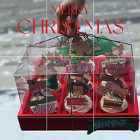 Nine-square Grid Transparent Red Cake Packing for Pastry Foods Christmas Gift Box