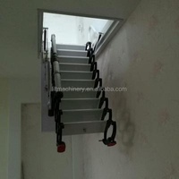 Indoor Duplex Folding Ladders Staircase Folding Attic Ladders with Handrail, Steel Retractable Stairs for Building Material