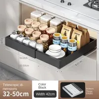Retractable Drawer Storage Rack in The Cabinet (42cm deep small black 3 tracks)