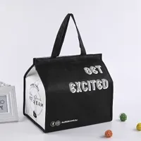 Customized Logo Printed Portable Takeaway Fresh Cold Ice Pastry Shop Take-out Food Delivery Cake Packing Thermal Insulated Warmed Lunch Box Non Woven Cooler Bag