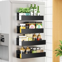 Hot Sale 4 Pack Stainless Steel Moveable Fridge Magnetic Spice Racks with Hooks Kitchen Spice Storage
