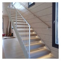 Alucasa Carbon Steel Indoor Glass Railing Wooden Handrail Straight Shape Customized Stairs