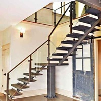 Modern American Apartment Staircase Design Solid Wood Mono Step Staircase With Glass Baluster Handrail