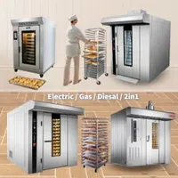 Gas Diesel Electric Mini Pastry Industrial Used 8 16 32 64 Tray Rack Rotary Oven for Bakery Sale Bread Make Baking Nigeria Price