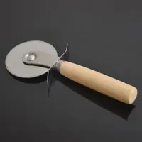 Handhold Pizza Cutter Wooden Handle Stainless Steel Round Pizza Knife Pasta Rotatable Pastry Kitchen Tool F3193 LL