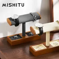 Storage Holders Racks MISHITU Solid Wood Watch Display Stand Tbar Jewelry Rack for Men Women Accessory Organizer Holder 230907