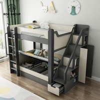 Contemporary Wholesales Higher Guardrail Space Saving Kids Twin Bunk Bed Kid's Loft Double Bunk Bed With Storage And Stairs