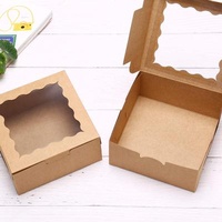 Recyclable Package Bakery Boxes with Window 6x6x3 Inch Brown Kraft Pastry Box for Cookies, Cupcake Gift Wrapping, Stickers and Parchment Pape