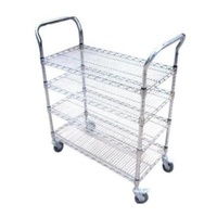 4 Layers Chrome Wire Basket ESD Shelf Trolley With Handrail