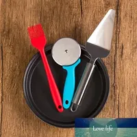 Non-Stick Thicken Round Pizza Baking Pan Tray with Roller Scraper Silicone Brush Pastry Tools