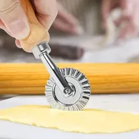 Baking Tools Pastry Wheel Cutter Aluminum Alloy Cutting Multipurpose Dough Roller With Wooden Handle For Pasta