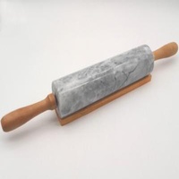 Deluxe Marble Pastry Rolling Pin Polished With Wood Handles / Cradle