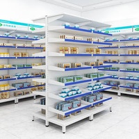 Factory Price Cold Rolled Steel Single-side Display Racks Pharmacy Drugstore Furniture Supermarket Shelves With Drawers