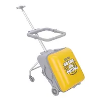 Yellow 20" Kids Suitcase Child Seat Pushable and Seatable Travel Large Capacity Trolley Case Expandable Luggage with Guardrail"