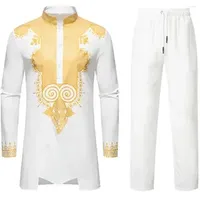 Men's Tracksuits Clothes European And American Ethnic Style Robe Gold Stamping Printing Set Shirts Pants