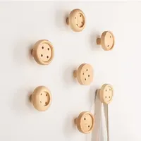 20PCS maple Wood Button Hooks 9X9cm Home Decor Knobs Wall Hanger with Nail Natural Button Handrail Wall Storage Shelf Rack DHL