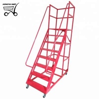 Portable Folding Ladders 2m Work Platform Warehouse Four Wheel Step Ladder With Handrail