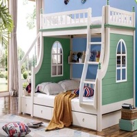 Double bed with guardrail Double-deck Green Children Bed