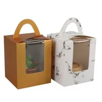 Factory Wholesale Portable Muffin Box Cup Cake Box Window Transparent Dessert Pastry Paper Cup Packaging Box