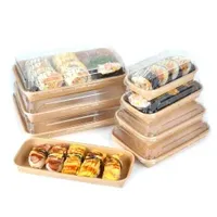 Disposable Kraft Paper Clear Plastic Combo-Pastry Dessert Tiramisu Cake Food Container Packaging Box for Takeaway Sushi Catering