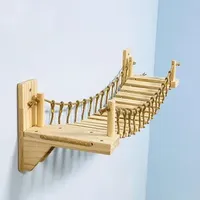 Cat suspension hemp rope soft ladder solid wood bridge climbing frame wall mounted guardrail jumping platform staircase cat