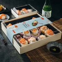 ESTICK Box for Food Container Packaging Takeaway Sushi Pastry Dessert Bakery Tiramisu Cake Wooden Kraft Paper Foldable Box