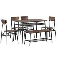 6-Piece Modern Dining Set for Home, Kitchen, Dining Room with Storage Racks, Rectangular Table, Bench, 4 Chairs, Steel Frame