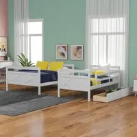 Twin over Full Bunk Bed with Ladder, Two Storage Drawers, Safety Guardrail, Split Child Double Bed, Youth Single Bed