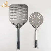 Baking Pastry Tools 12" Hard Anodized Perforated Pizza Peel Rectangle Turning Shovel Set Aluminum Paddle 40cm Long Silicone Handle 221205"