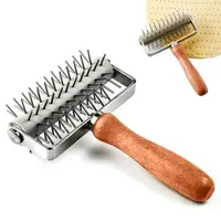 1pcs Pizza Docking Tool Pastry Roller With Stainless Steel Spikes Wood Handle Kitchen Pizza Making Accessories Kitchen Tools 240729