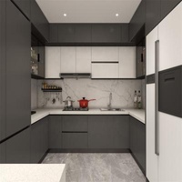 Custom Gray White Particle Board Kitchen Cabinet with PVC Membrane Surface Treatment
