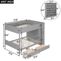 Full over Full Bunk Bed With 2 Drawers,Guardrail and Multi-layer Cabinet,Multifunctional bed suitable for Kids Teens bedroom