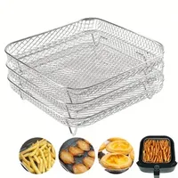 3-Layer Stainless Steel Air Fryer Accessory Set - Stackable Detachable Square Dehydrator Racks for 1.98gal-2.11gal Models, Space-Saving Design, Easy-Clean