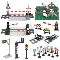 Urban traffic light signs railway guardrails building blocks MOC street view accessories bricks speed limit indicators warning toys CL240827