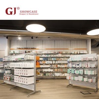 Modern Style Medical Shop Furniture Wooden Pharmacy Shelves Cabinet With Wheels Steel Display Racks for Pharmacy Store Display