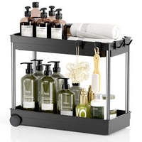 Under Sink Organizer for Bathroom & Kitchen, with Anti-slip Pads & Hooks, 2 Tier Pull-Out Storage Racks and Shelves