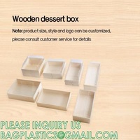 Wooden Food Packaging Box Cake Dessert Container With Plastic Cover, Take Out Pastry Cake Lunch Sushi Tray