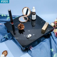 Fascinating Natural Marble Pastry Dark Display Dessert Emperador Tray With Four Ball Legs Marble Artwork Tray
