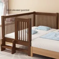 Chinese Beech Child Bed for Apartment High Guardrail Splicing with Ladder Children Beds Light Luxury Simple Bed for Children